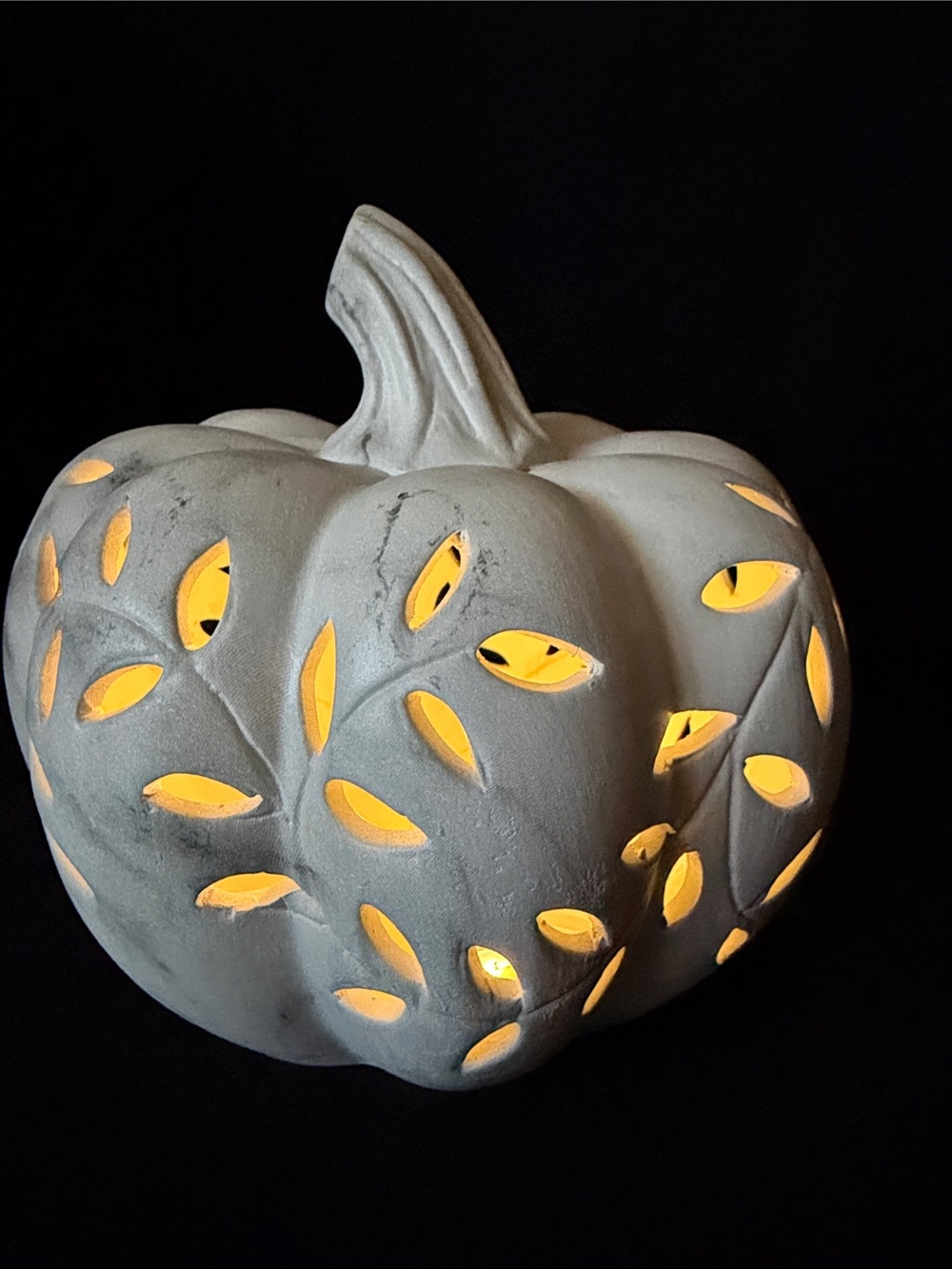 Ceramic White Pumpkin Lantern - Decorative Home Art LIGHT (req. AAA Batteries x2
